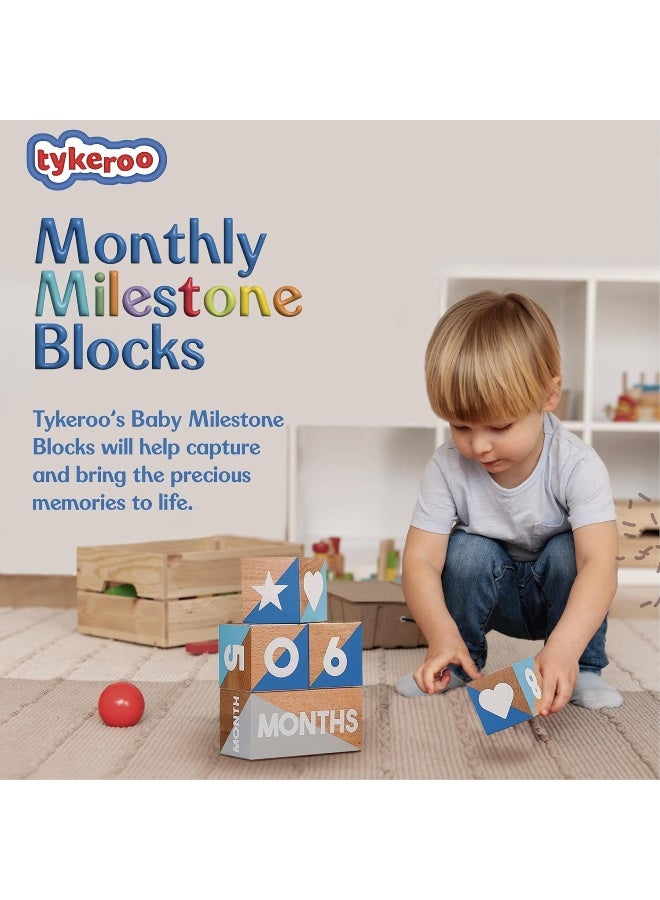 Tykeroo Baby Monthly Milestone Blocks — Cute Nursery Decor — Lovely Newborn Photography Props — Baby Shower Gifts (Blue & Gray) - Image 2